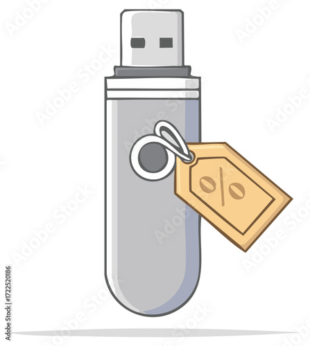USB Flash Drive with Percentage Tag Representing Discounted Price Offer