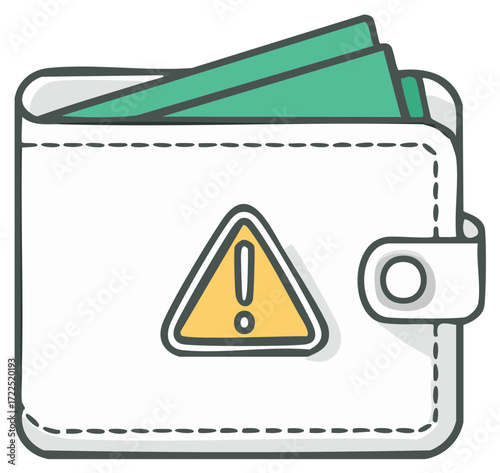 Wallet with a warning symbol, finances under alert, money loss concept, financial caution, risk.