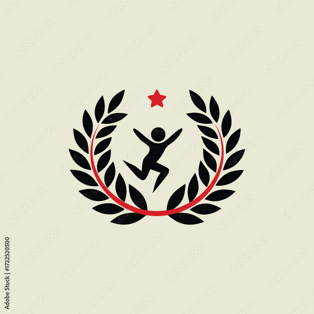 Obraz premium Logo featuring a person joyfully jumping, symbolizing celebration and achievement for the company.