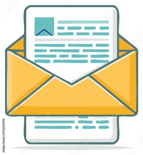 Open Envelope with Documents and Graphic Element Cartoon Illustration