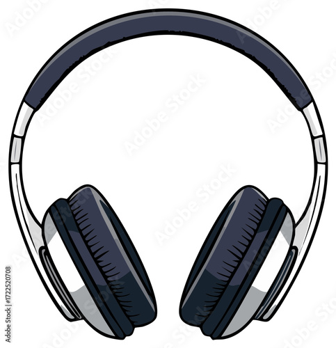 Over ear headphones with dark earcups and white headband isolated on white background illustration