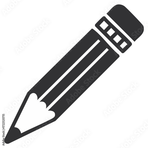 Depicts a sleek and bold illustration of a sharp pencil with a black eraser ideal for use in creative and academic designs