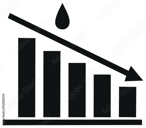 Declining Graph with Water Drop and Downward Arrow Indicating Scarcity and Economic Downturn