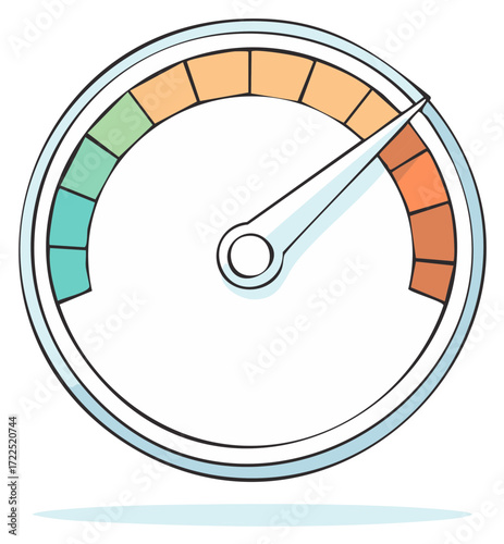 Hand-drawn speedometer illustration indicating high performance and maximum level