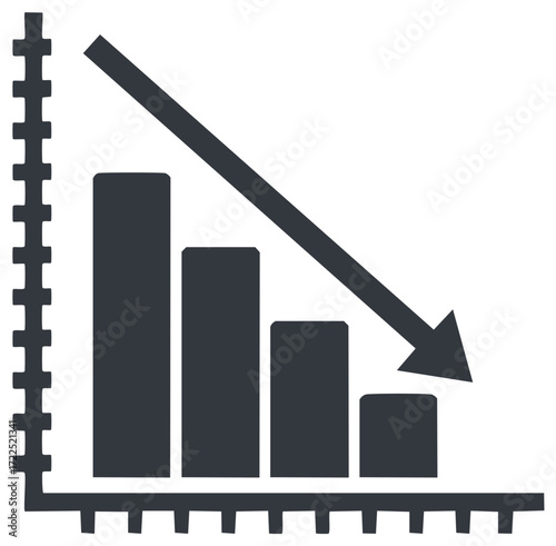 Declining Bar Chart Graph with Downward Arrow Visualizing Negative Growth Data