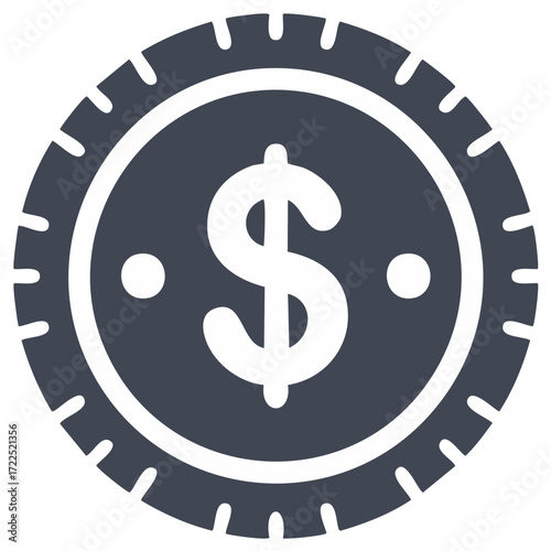 A Single Dark Blue Coin with Dollar Sign Illustration Depicting Finance, Currency, and Investment Concepts