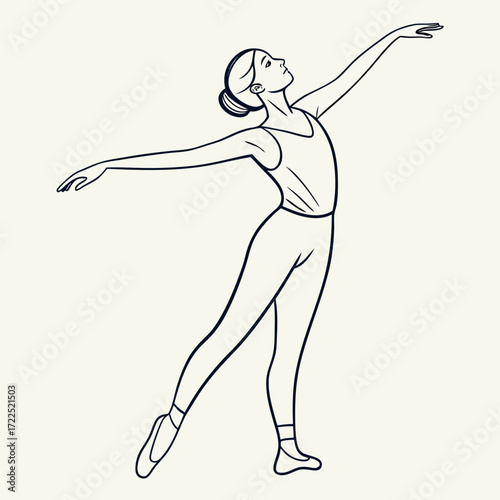 Elegant line art illustration of a graceful ballerina in a dynamic pose showcasing her artistic expression and the beauty of ballet dance