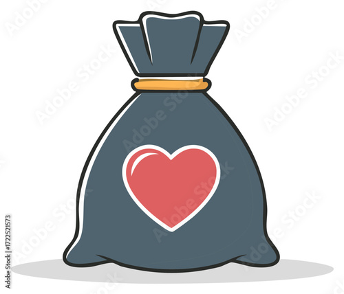 Bag Filled with Love Red Heart on Sack Isolated on White