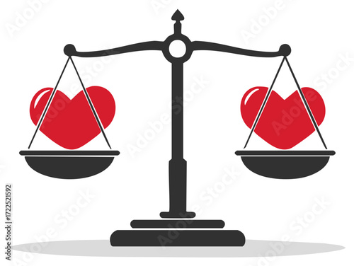 Hearts on Scales of Justice Balancing Love Health Romantic Equality Icon
