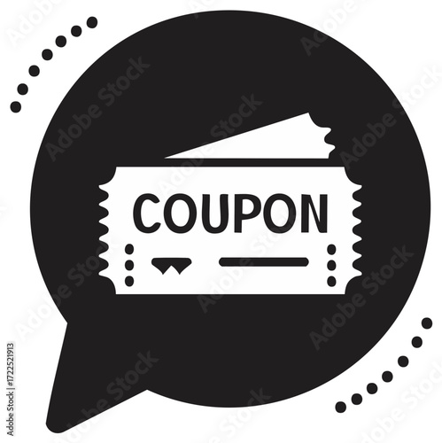 White Coupon Ticket Isolated on Black Speech Bubble Illustration