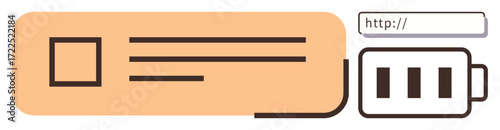 Web address bar with input field, placeholder text, and progress indication alongside a stylized loading bar. Ideal for browsing UI, technology concepts, efficiency, navigation, search, progress