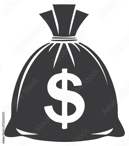 Stylized bag of money with a prominent dollar sign graphic symbol representing wealth and finance