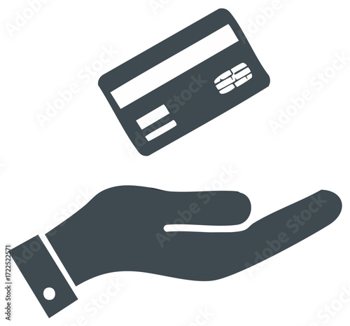 Hand accepting a credit card flat vector icon representing payment transaction and finance