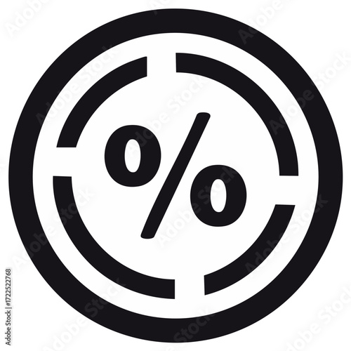Black percent symbol icon inside a segmented circular frame simple graphic design