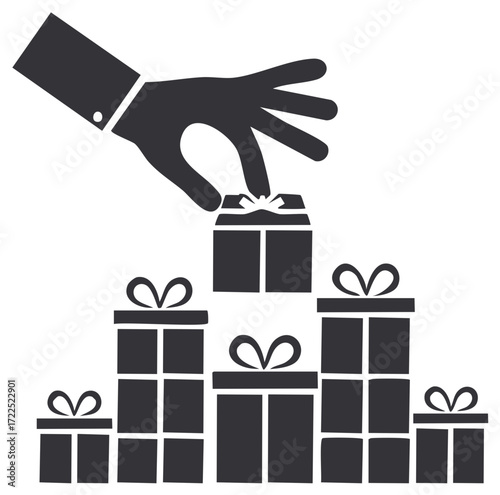 Stacking Presents  Hand Arranging Gift Boxes  Holiday Shopping Concept in Silhouette