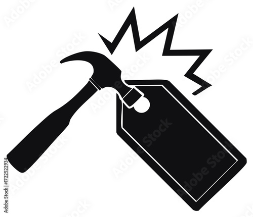 Hammer Hitting Tag Price Silhouette Illustration