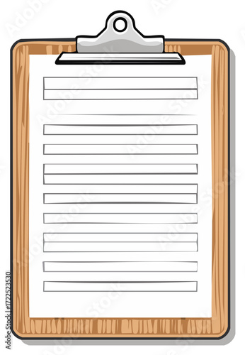 Wooden clipboard with paper sheet and lines illustration