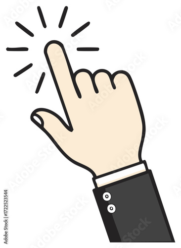 Cartoon Hand Pointing or Clicking with Light Rays Business Concept Vector