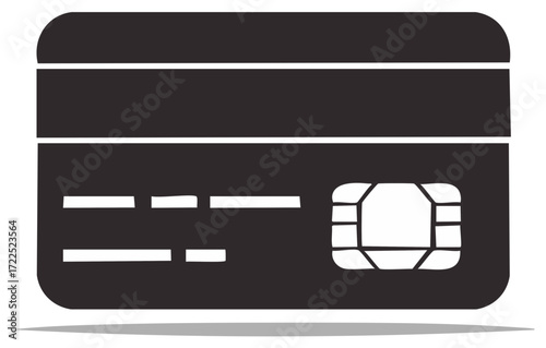 Black and White Credit Card Icon Illustration with Chip, Banking Services, Payment Methods and Financial Transactions