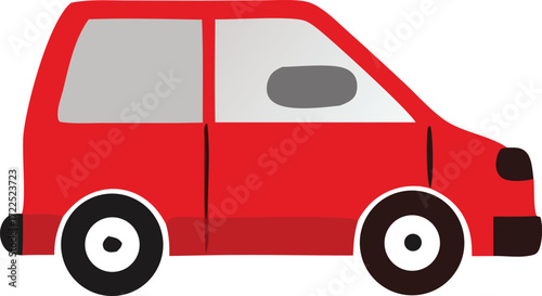 Bright red compact car design simple flat icon for transportation and travel concepts fun vehicle graphic