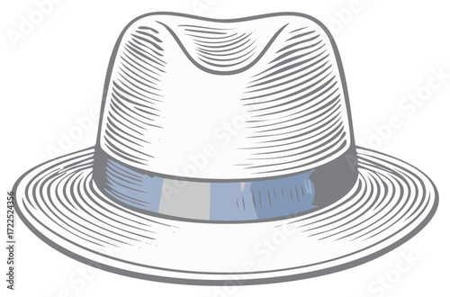 Vintage fedora hat illustration in a classic engraved woodcut style