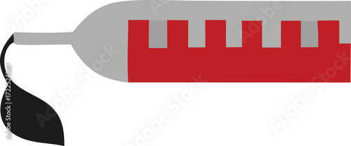 Abstract representation of a syringe containing red liquid with a black dropper accessory for precise fluid delivery and medical applications