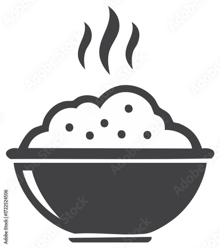 Bowl of hot food dish simple glyph icon with steam cooking meal graphic design