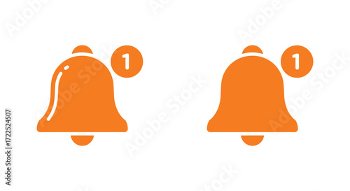 Two orange bell icons with notification badges indicating one new alert