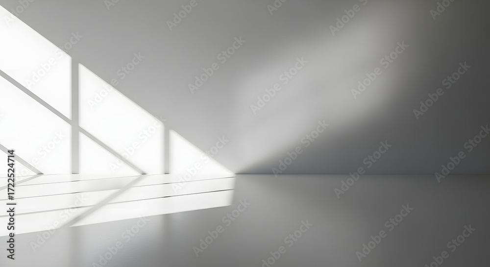 Obraz premium Sunlight casting geometric shadows in a modern empty room