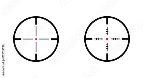 Two black and white reticles resembling gun sights are displayed
