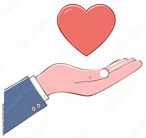 Formal Hand Offering a Red Heart Symbol as Concept for Love, Charity, Romance, Generosity and Philanthropy