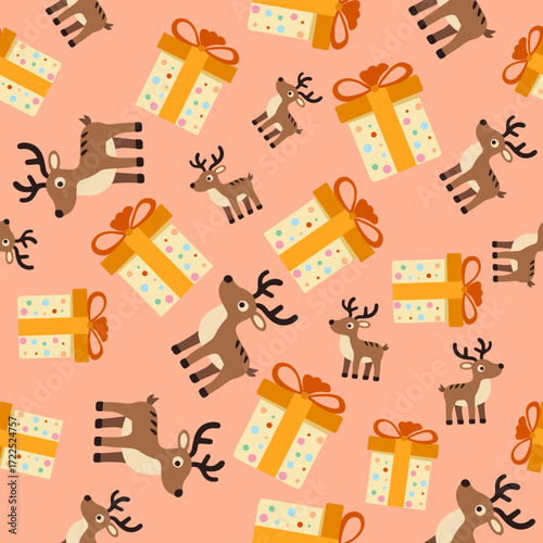 seamless pattern Festive reindeer and gift patterns holiday design digital artwork colorful background top-down cheerful concept