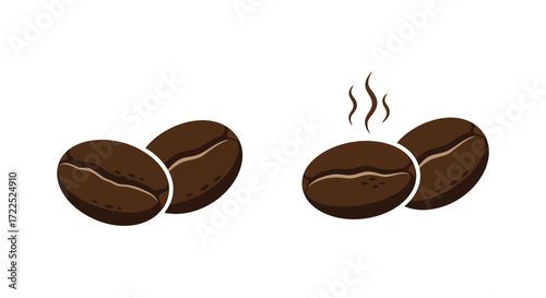 Illustration of coffee beans with steam rising from a cracked bean