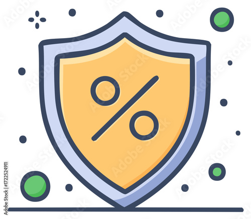 Discount secured by a shield illustration for sales offers and special price reductions