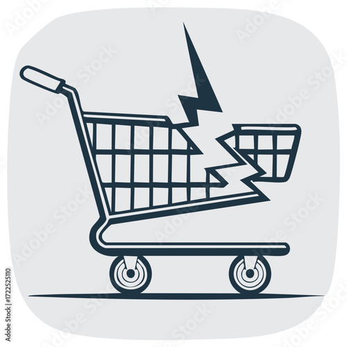 Broken shopping cart icon symbol of economic crisis or loss concept