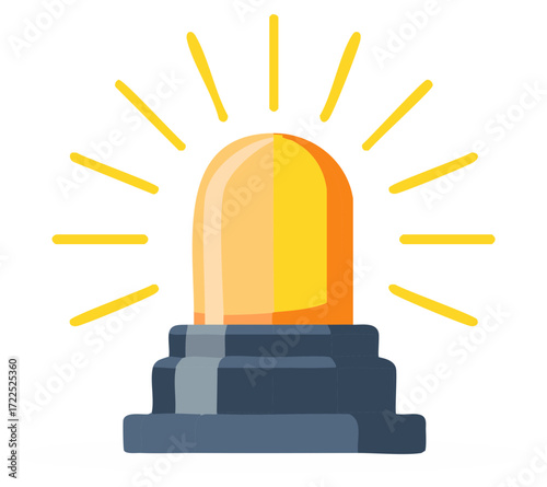 Flashing yellow beacon warning light with radiating beams, alert symbol