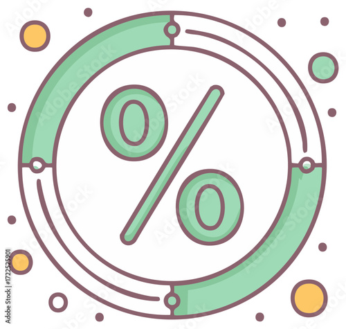 Stylized percentage icon with progress indicator and circle elements