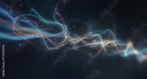 Abstract design featuring flowing, luminous lines in a dark background, creating a dynamic and ethereal effect.