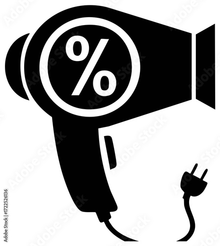 Hair Dryer with Percentage Sign Power Sale Discount Deal Retail Offer Black Glyph Style