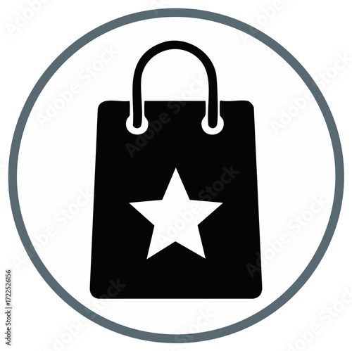 Black shopping bag with white star icon representing favorite purchase or best product