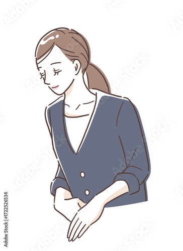 お辞儀をするスーツ姿の女性のイラスト素材
