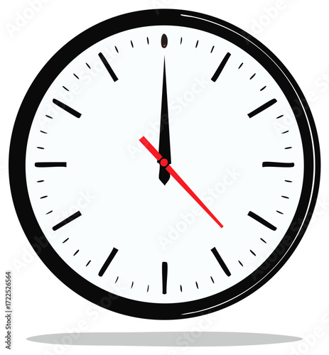 Black and White Analog Clock with Red Second Hand Time Illustration