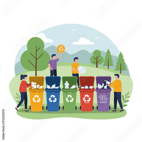 People plant trees together to protect nature and reduce global