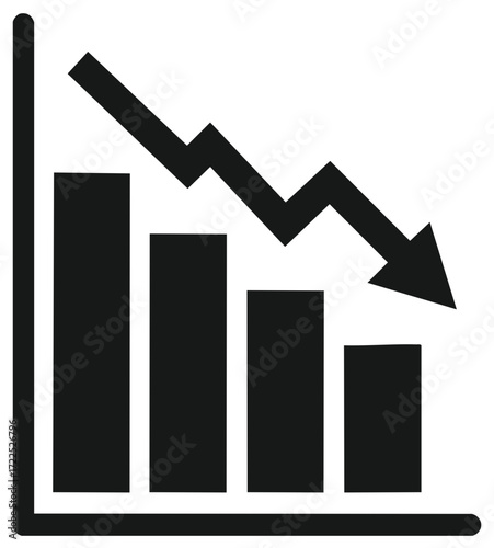 Business downturn graph with descending arrow indicating decline and loss