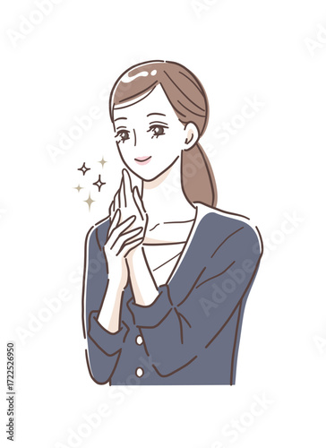 ハンドケアをするスーツを着た女性のイラスト素材