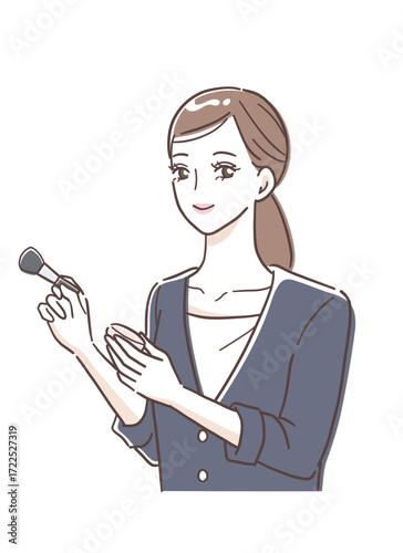 店頭でメイクをする女性店員のイラスト素材