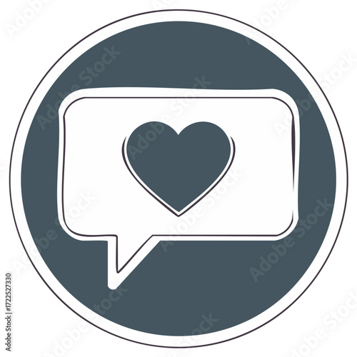 Speech bubble with heart symbol inside and circular border icon