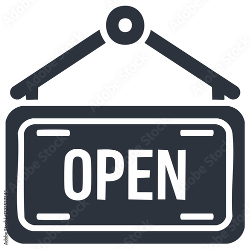 Hanging Open Sign Icon, Business Welcome Signage, Store Availability Symbol, Business Hour Announcement