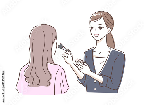 女性にメイクをする美容部員のイラスト素材