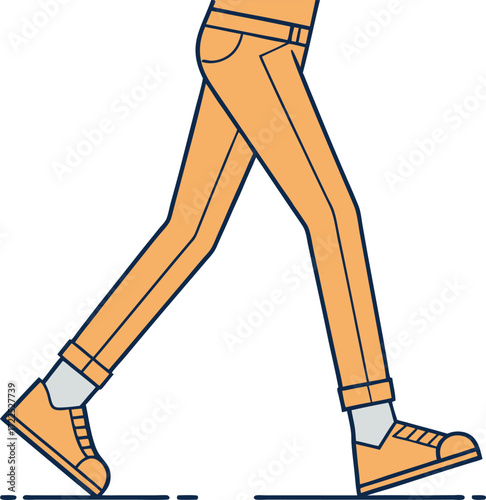 Minimal outline of walking legs, modern vector style.